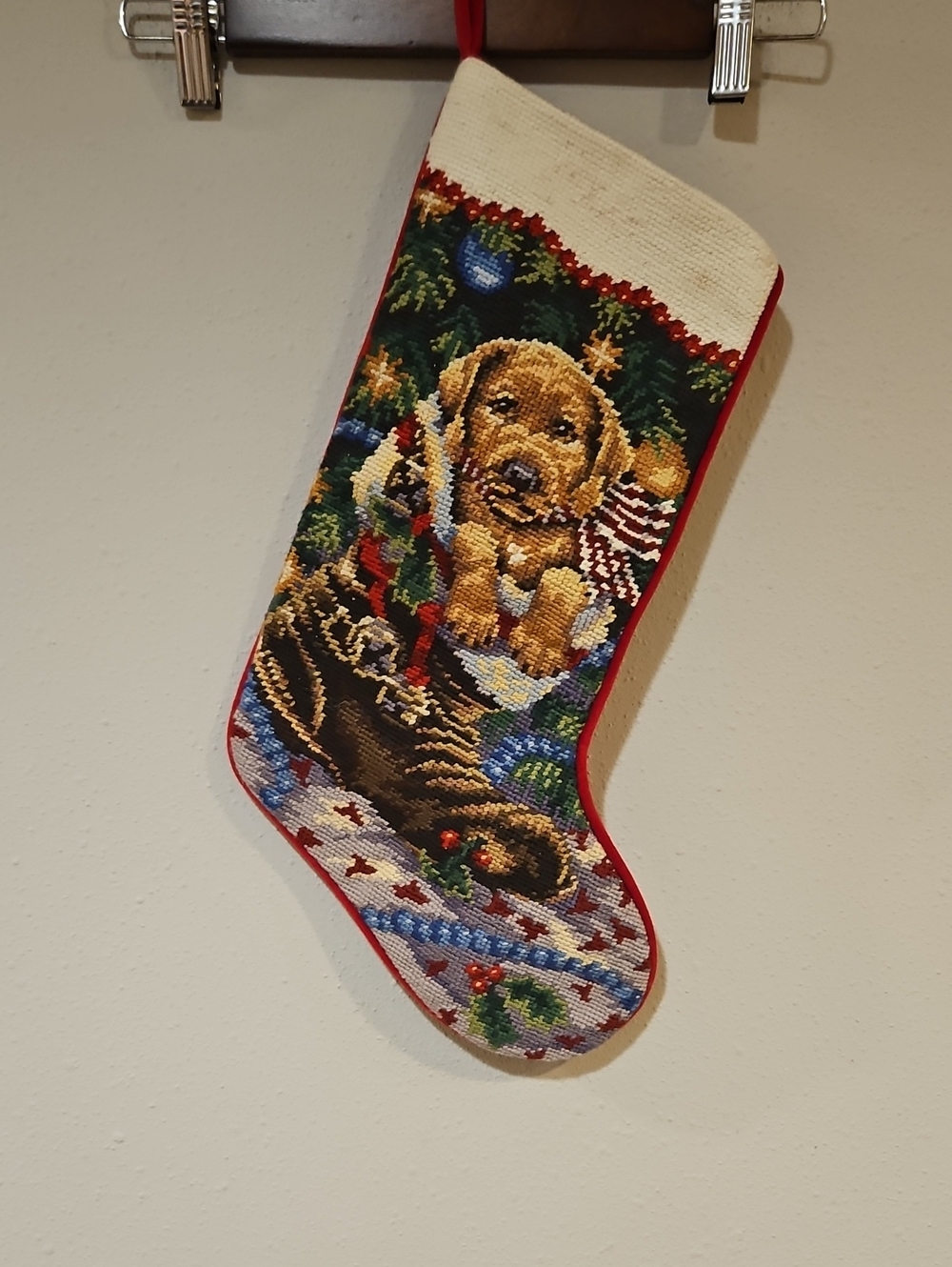 Vintage Yellow Lab Needle Point Stocking